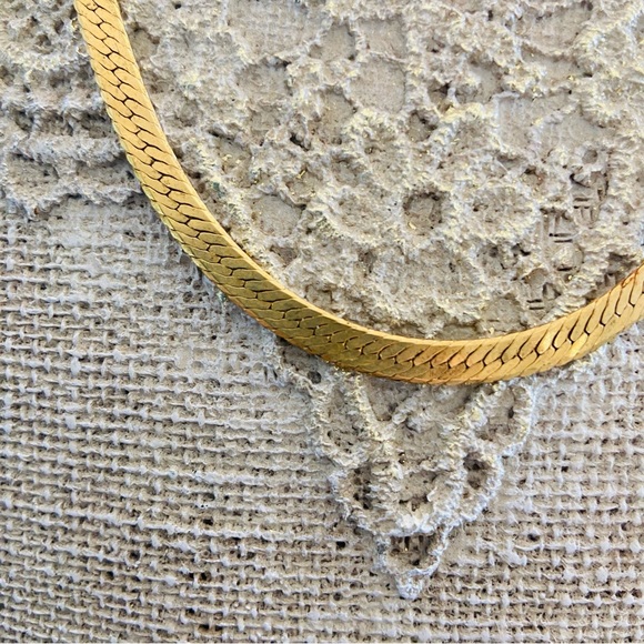 Gold vintage Herringbone Necklace, Monet, Gold Chain - Picture 7 of 7